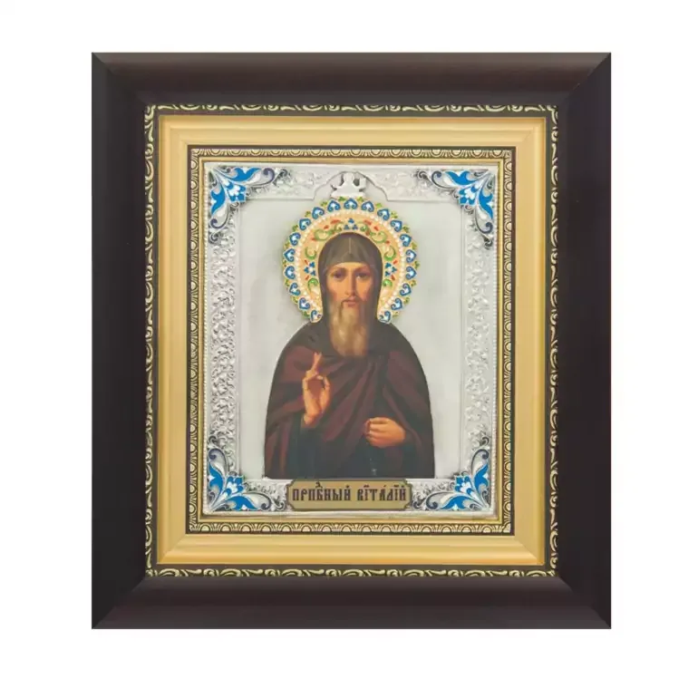 Икона «Преподобный Виталий» — посеребрённая медь, позолота, эмали