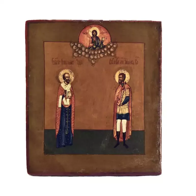 Раритетная икона «Св. Иоанн Воин и св. Николай» XIX века
