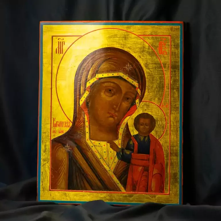 Раритетна Казанська ікона Божої Матері, золоте письмо, XIX століття