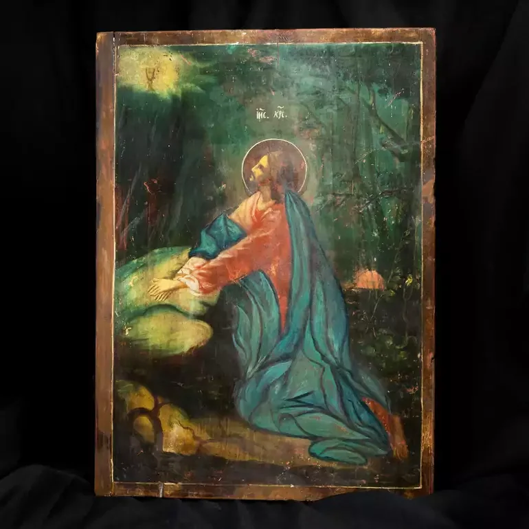 Старинная деревянная икона «Молитва о чаше», 1880-е годы
