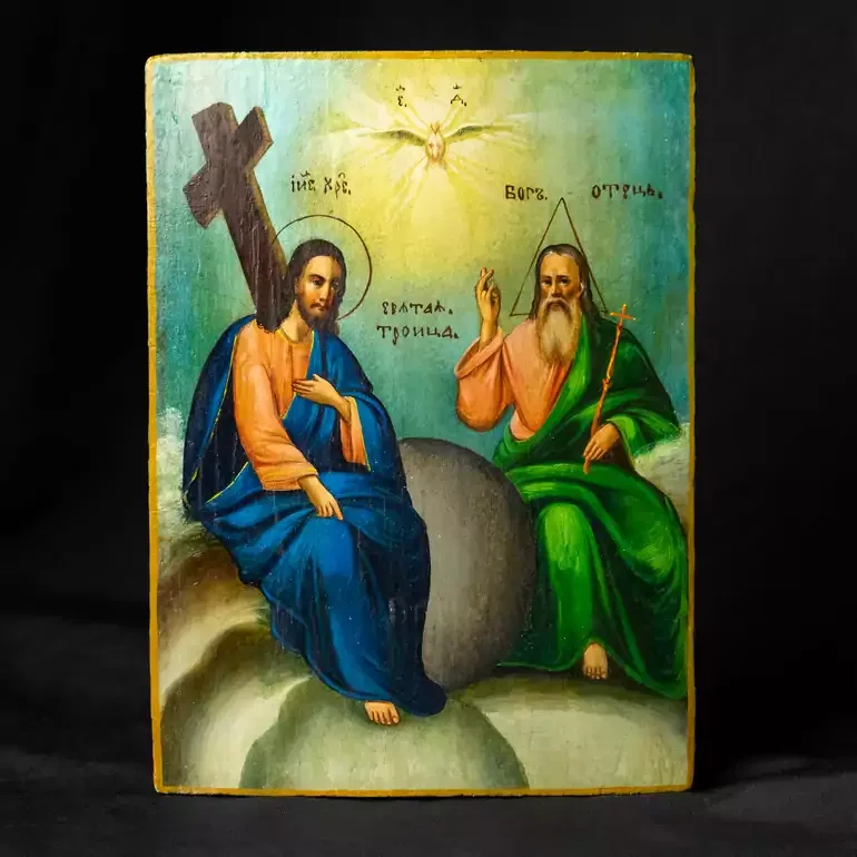 Раритетная икона «Троица новозаветная», конец XIX столетия