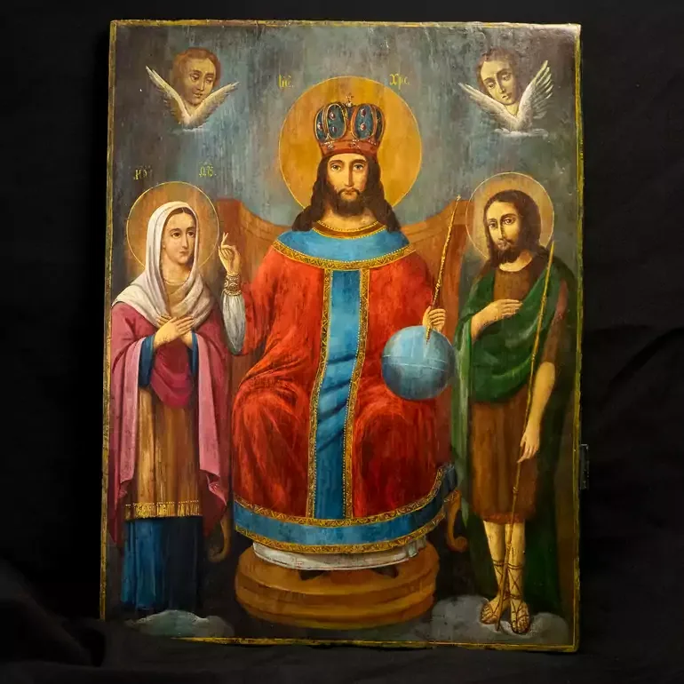 Деревянная икона «Спас на троне» конец XIX века