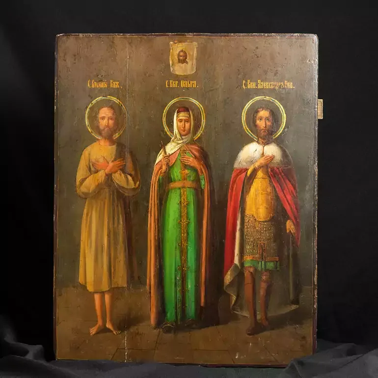 Икона «Избранные святые» (Василий, Ольга, Александр) XIX в.