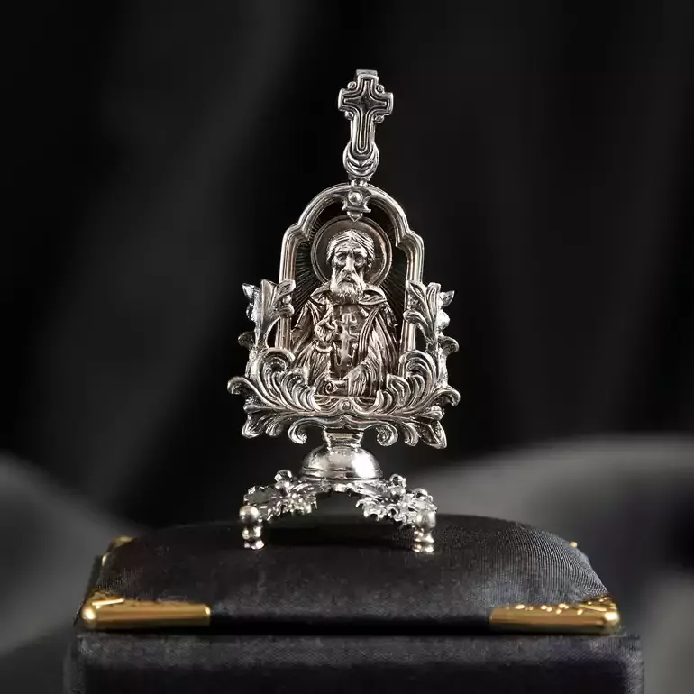 Срібна ладанка «Сергій Радонезький» на підставці