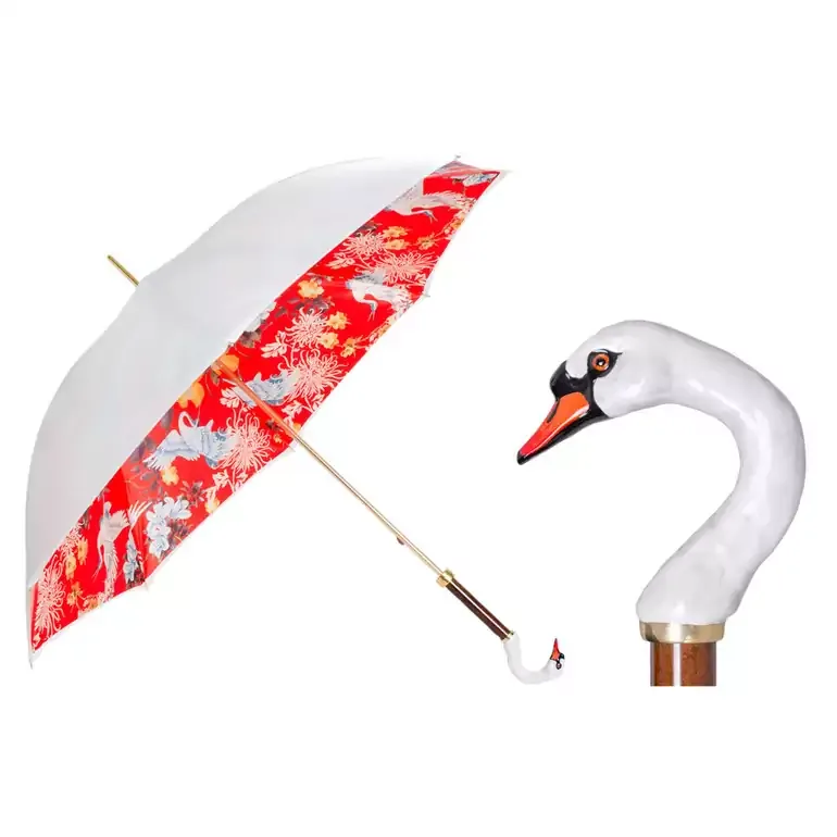 Женская парасолька Pasotti «Swan» с латунной ручкой-лебедем