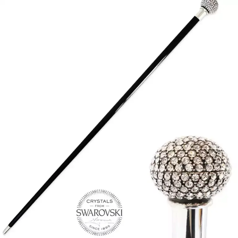 Трость с кристаллами Swarovski от Pasotti: бук, шар с инкрустацией, 92 см