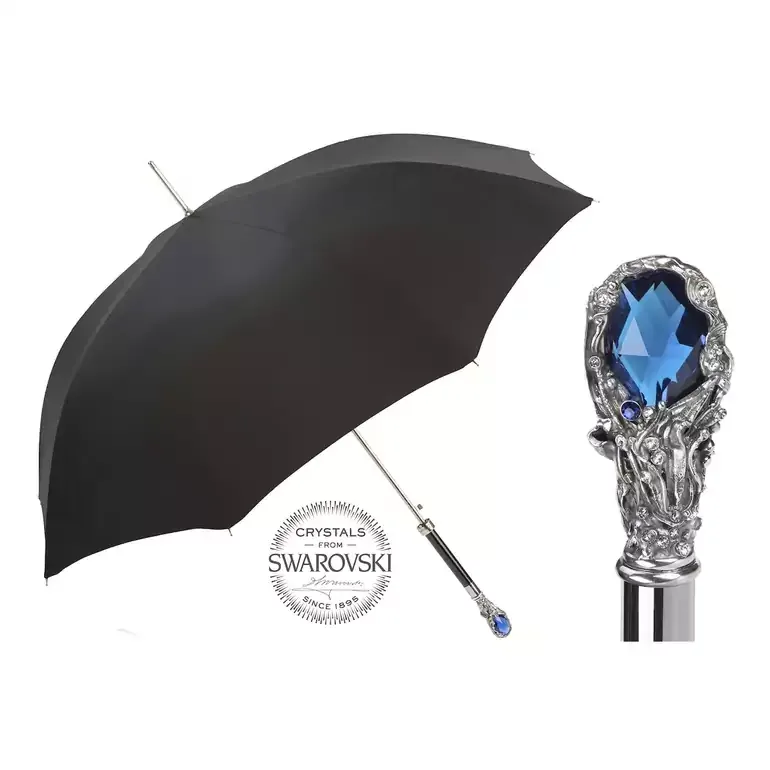Зонт-трость Pasotti с синим камнем и кристаллами Swarovski