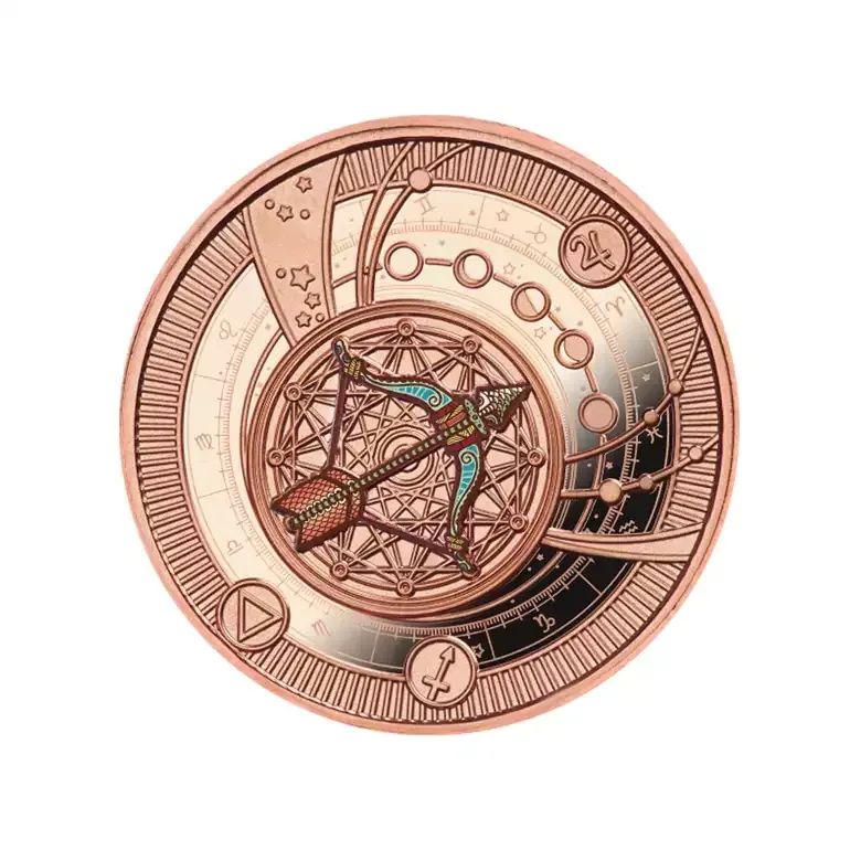 Срібна монета-кулон Sagittarius (Стрілець) з рожевим золотом, 500 франків