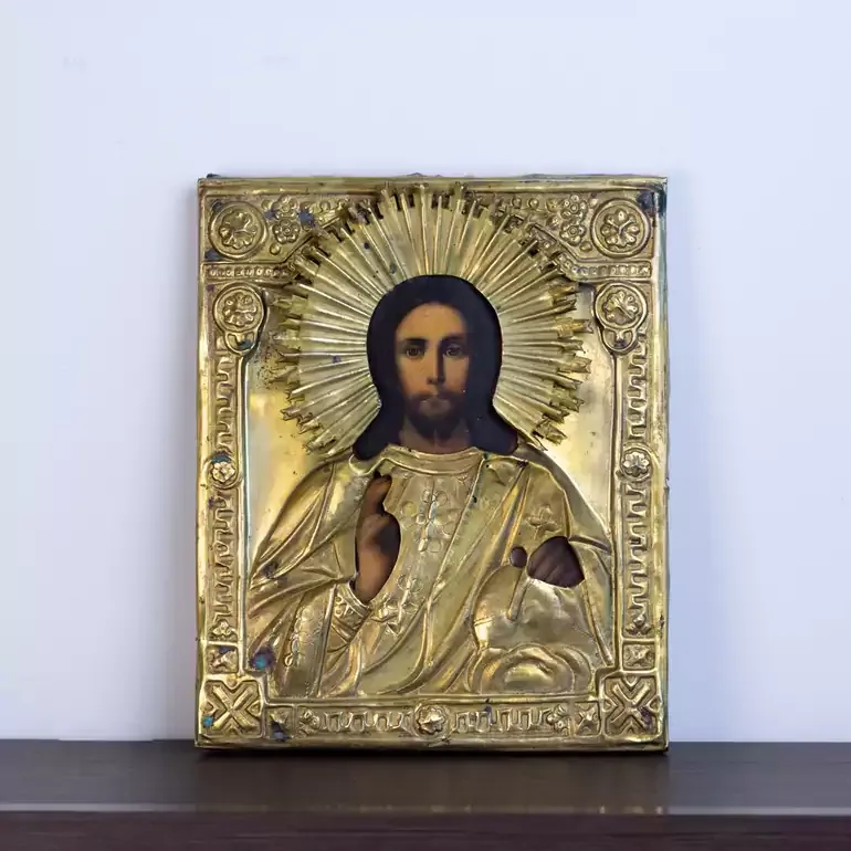 Старовинна ікона Вседержителя в латунному окладі, остання третина ХІХ ст.