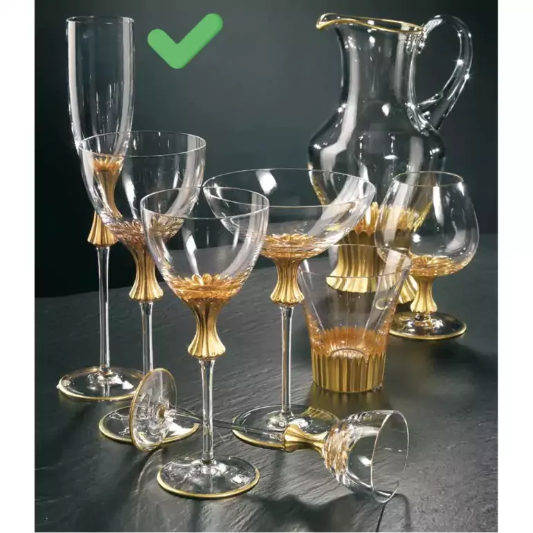 Набор из 6 позолоченных бокалов для шампанского на высокой ножке