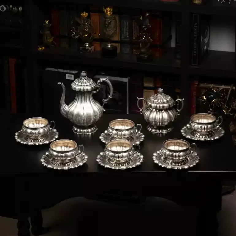 Чайний срібний набір «Antiques» — 14 предметів, Західна Європа, XIX століття