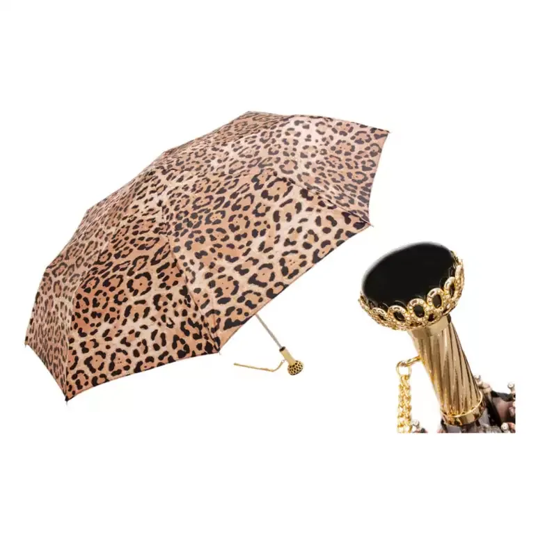 Жіноча складна парасолька Pasotti «Leopard» з коштовним камінням