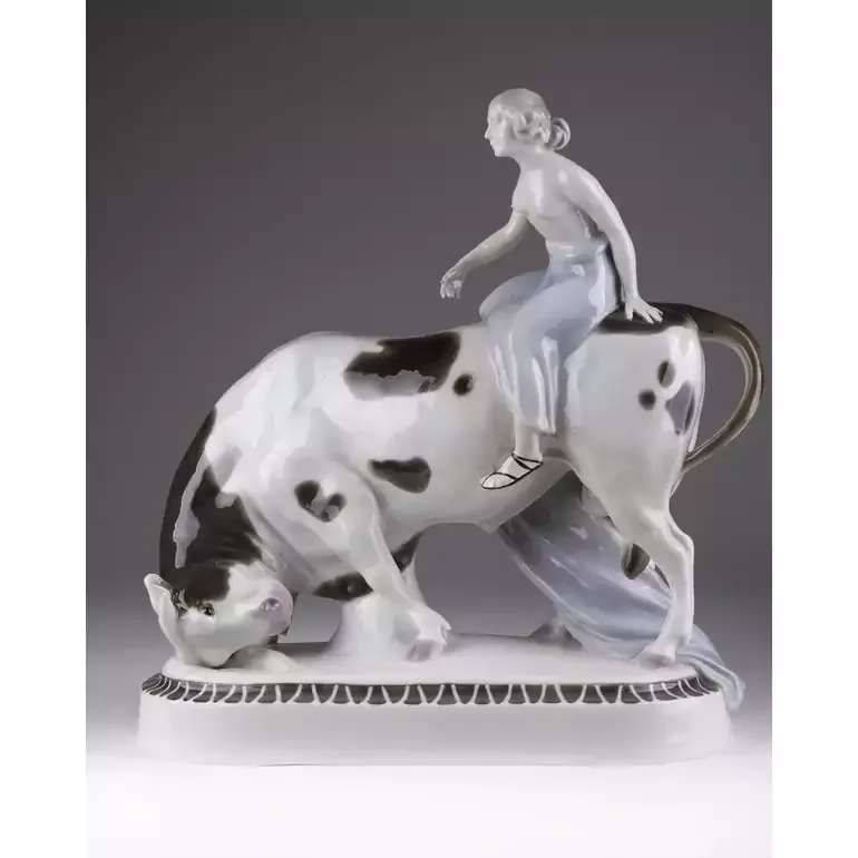 Антикварная фарфоровая статуэтка «Европа на быке» Plaue Porcelain, 1920-1930