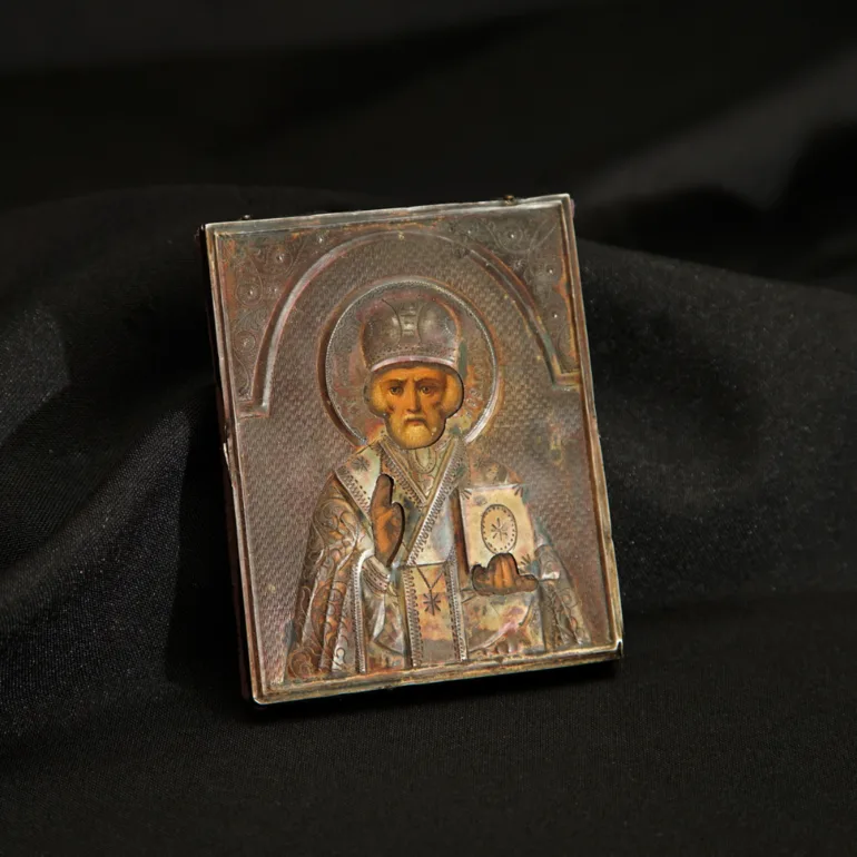Ікона Миколи Чудотворця у срібному окладі, 19 століття, без реставрації