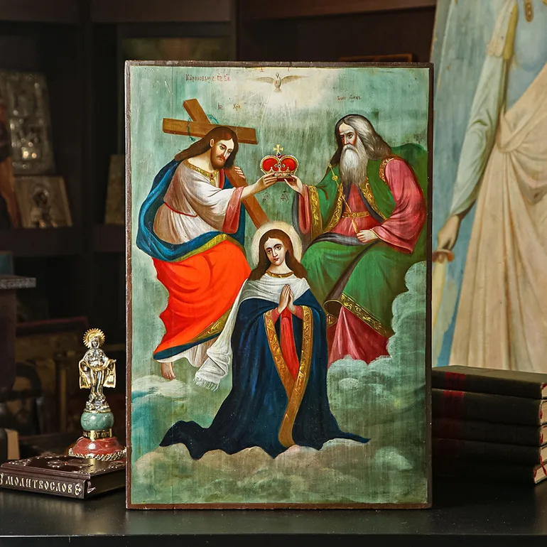 Старовинна ікона коронації Пресвятої Богородиці (друга половина XIX ст.)