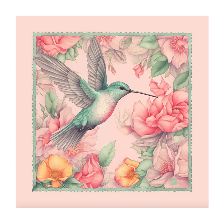 Хустина з натурального шовку «Peach bird», 65х65 см, лімітована колекція