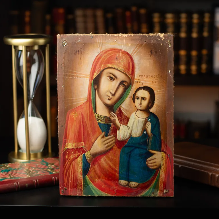 Старинная икона Смоленской Божьей Матери конца XIX века
