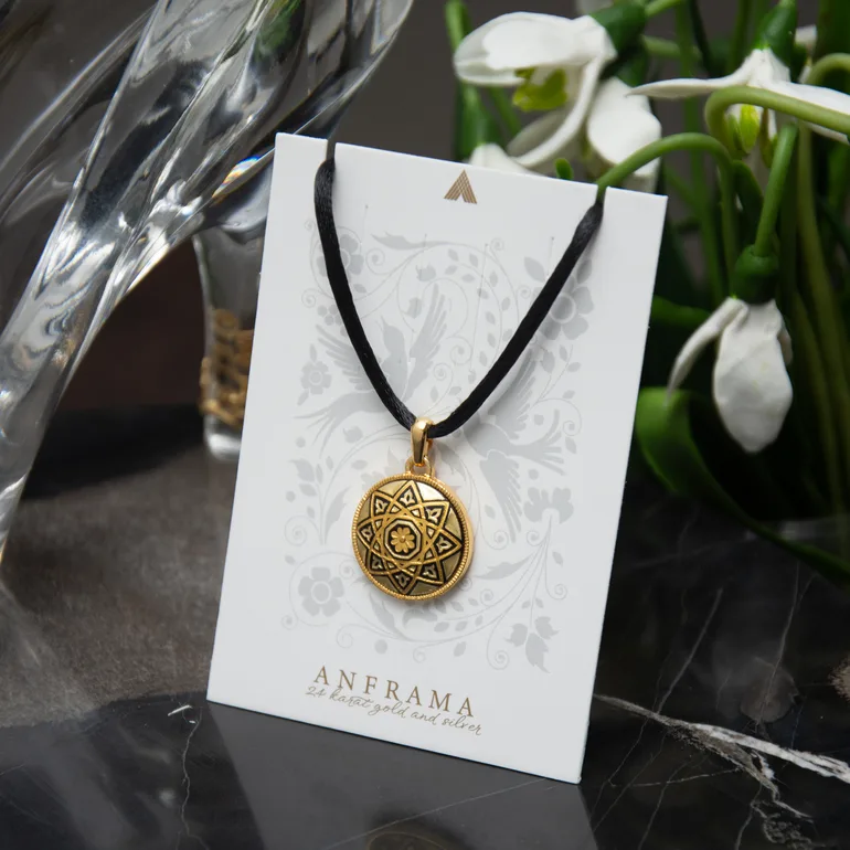 Кулон Звезда из дамасской стали и позолоты Anframa