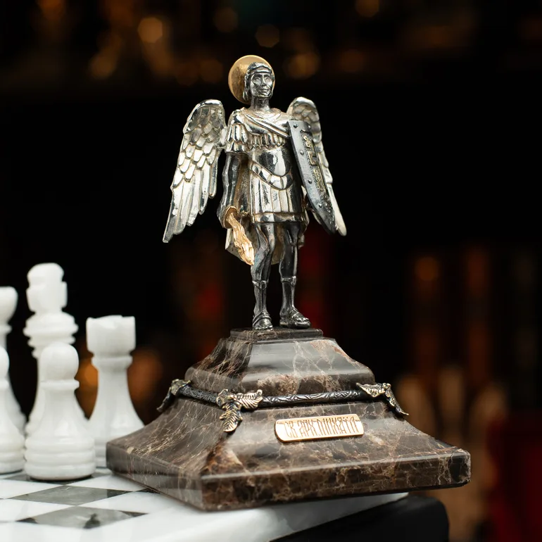 Статуэтка Архистратига Михаила UKRAINIAN SCULPTURE — латунь, серебро, мрамор