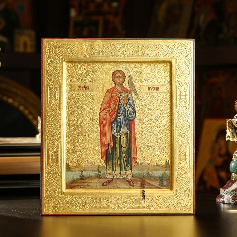 Дерев'яна ікона Святого Трифона: липова дошка, темперний живопис, золото