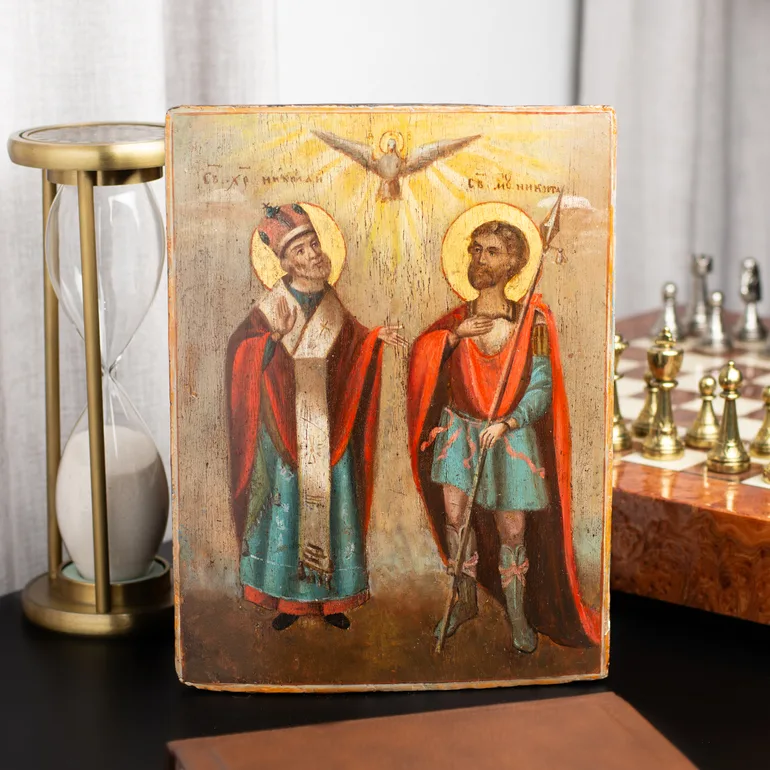 Двухсвященная икона конца XVIII века: святые Николай и Никита