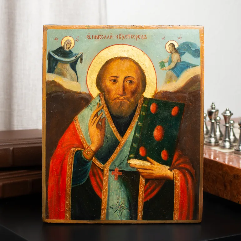 Старинная икона Святого Николая Чудотворца XIX века