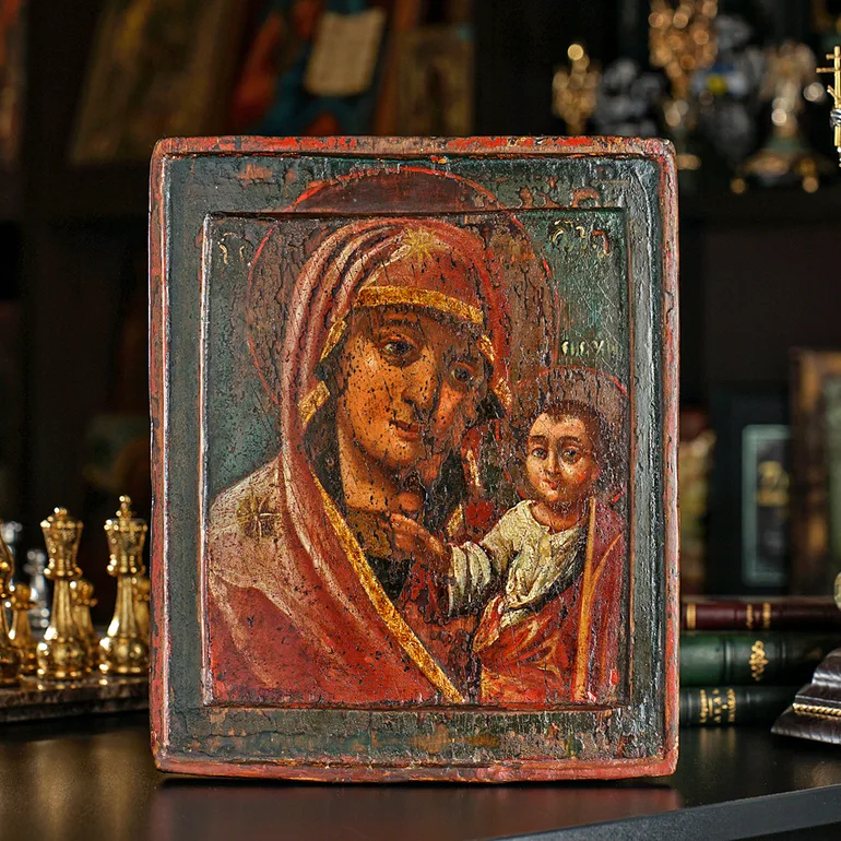 Старинная икона Казанской Божьей Матери XVIII столетия