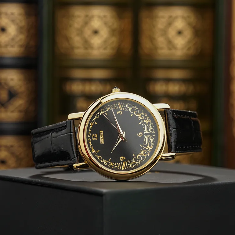 Жіночий годинник Anframa Black Gold з дамаської сталі