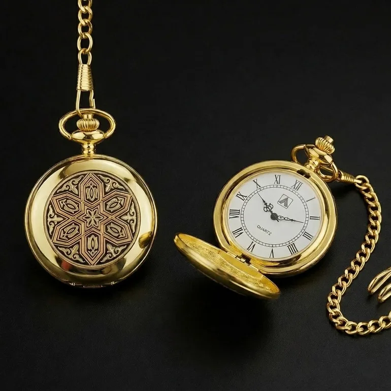 Карманные часы Anframa «Treasure» из дамасской стали с позолотой
