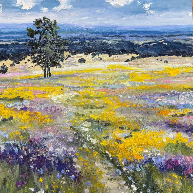 Картина «Троица» Татьяны Хитрой: летний пейзаж маслом, 50×50 см