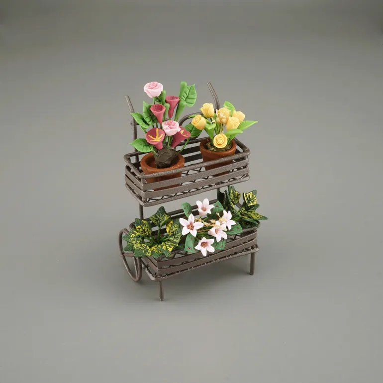 Мініатюра «Візок з квітами» Reutter Miniaturen, метал і порцеляна, 1:12