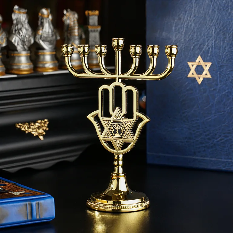 Менора «Judaic» з дамаської сталі та позолотою — Anframa