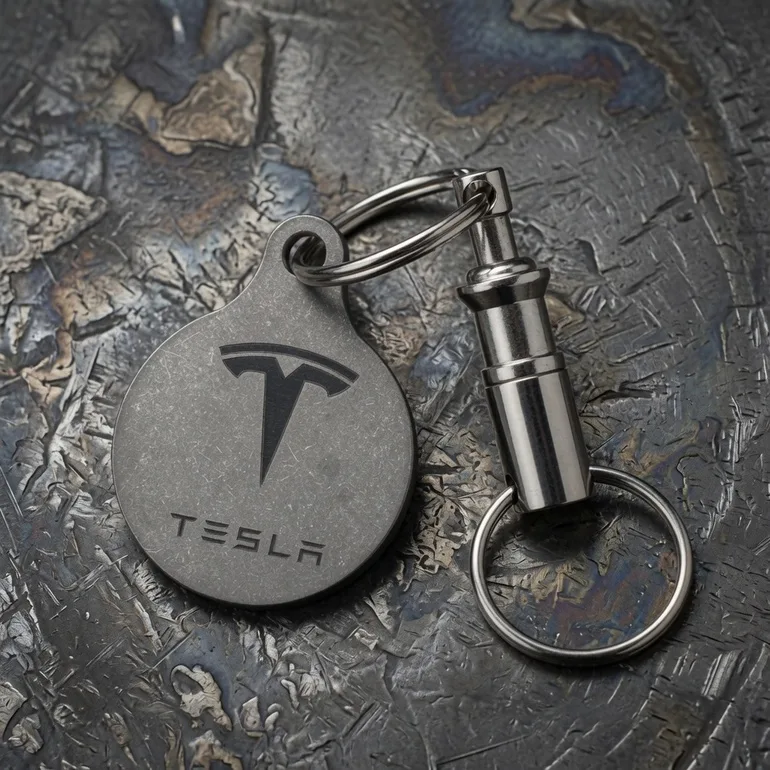 Титановий брелок Tesla зі швейцарським карабіном Victorinox