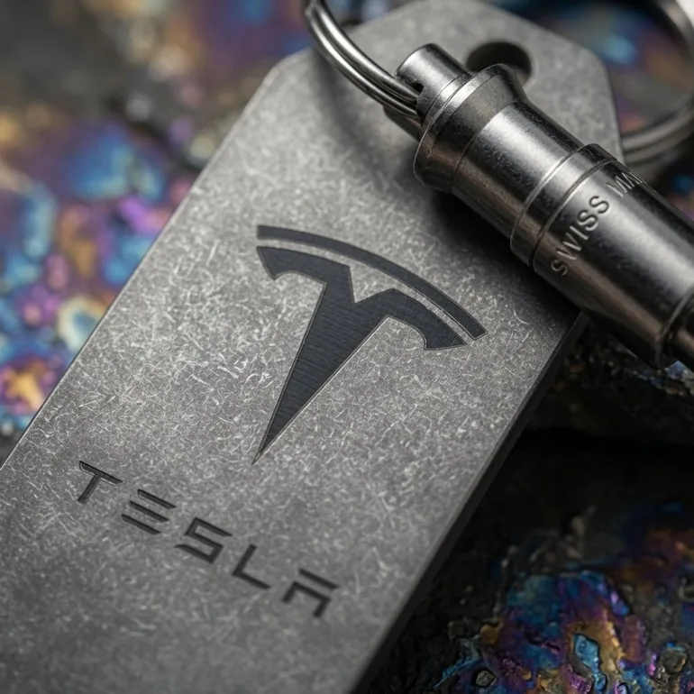Брелок із титану Tesla-Trident від Calti з карабіном Victorinox