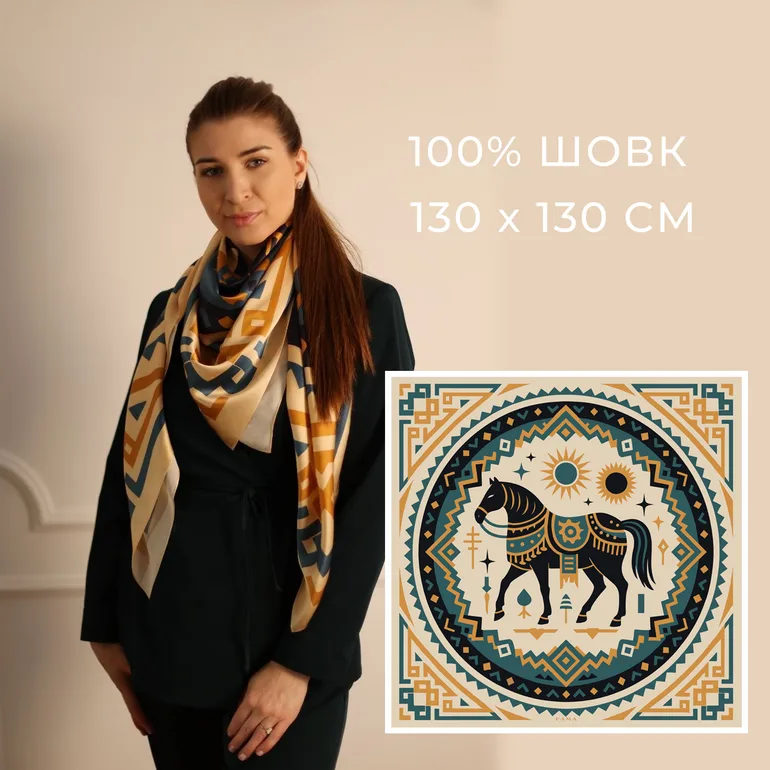 Шовкова хустка «Непереможний Кінь» — символ сили та грації