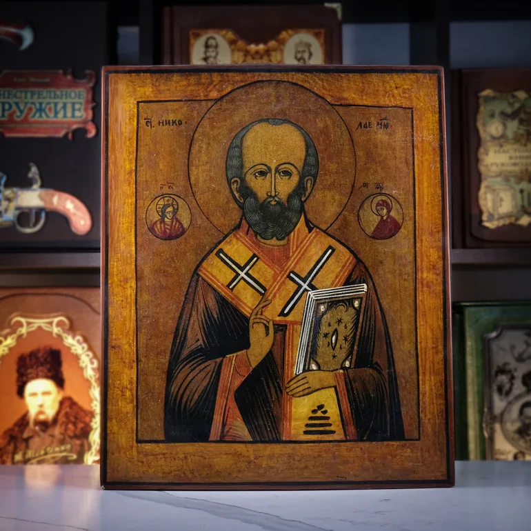Старинная икона Святого Николая Чудотворца, вторая половина XIX века