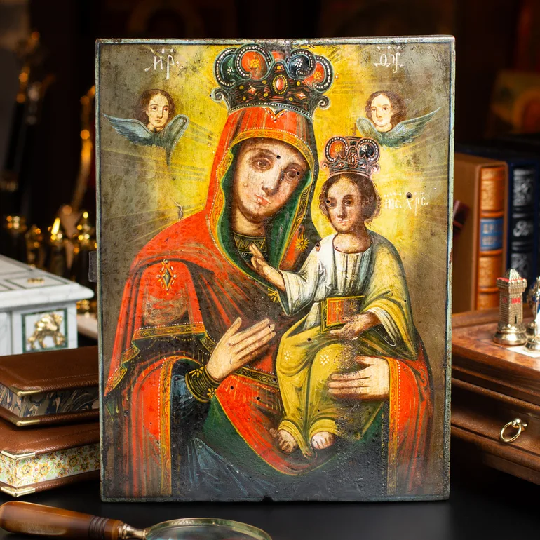 Старинная икона Черниговской Божией Матери, последняя четверть XIX века