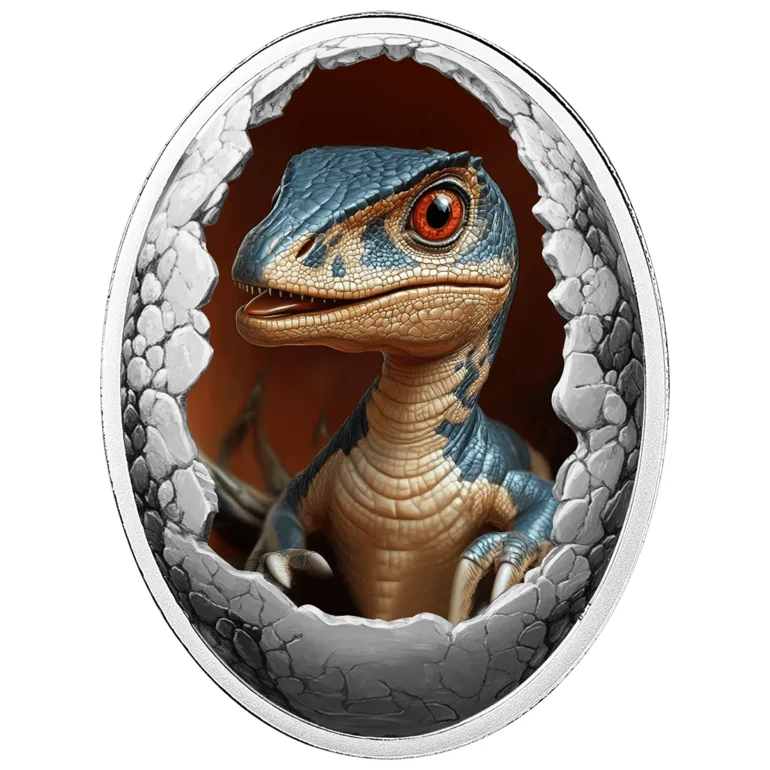 Серебряная монета «Velociraptor» с лентикулярным 3D-изображением, 500 франков