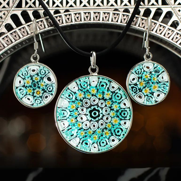 Набор кулон и серьги из муранского стекла Millefiori