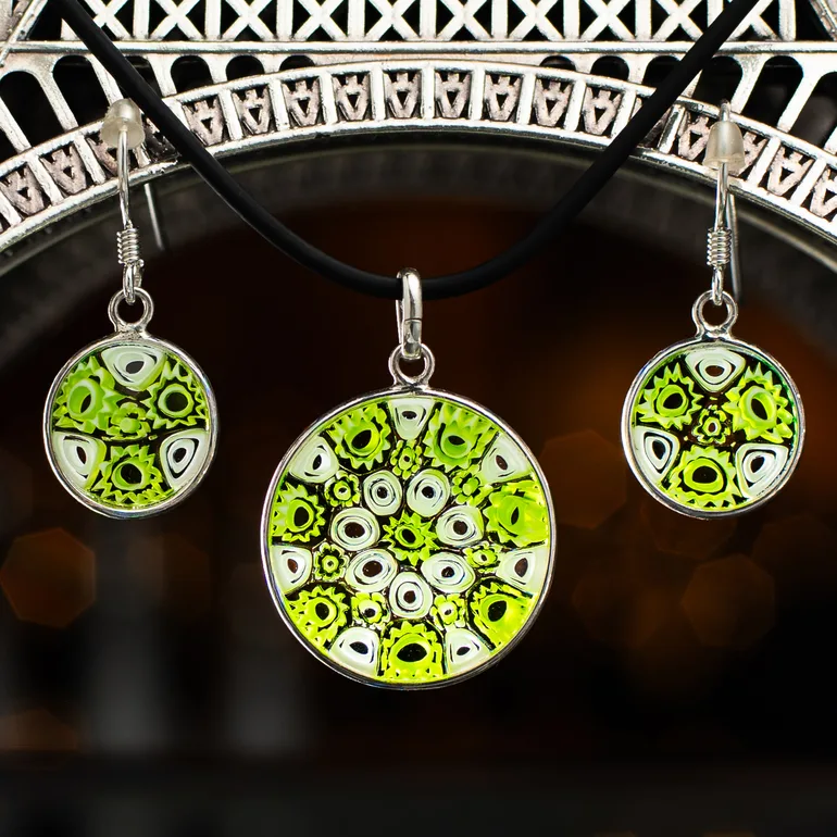 Набор Lemongrass: кулон и серьги из муранского стекла Millefiori