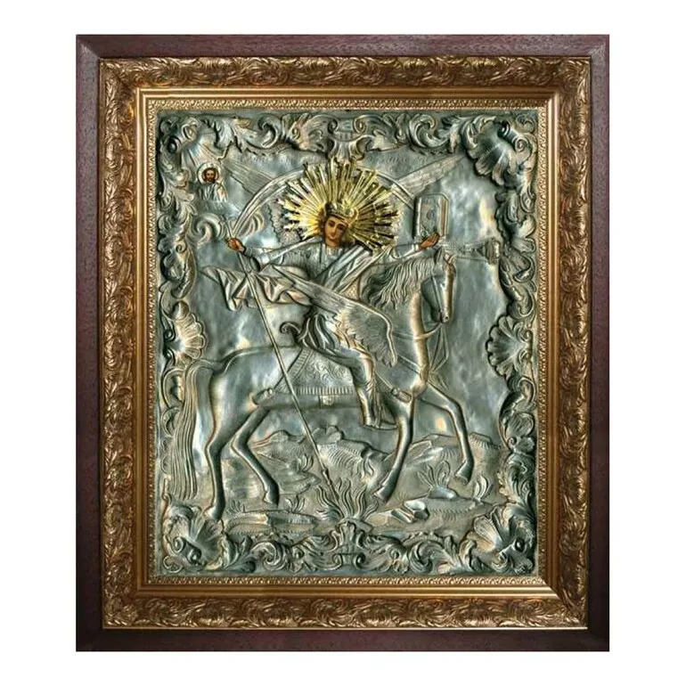 Икона Архистратиг Михаил (медь, серебрение, художественная роспись) 43х37,5 см