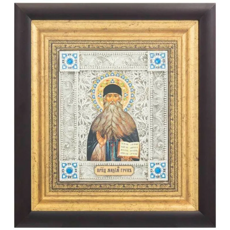 Икона «Преподобный Максим Грек»: медь, серебрение, эмали, 34×31 см