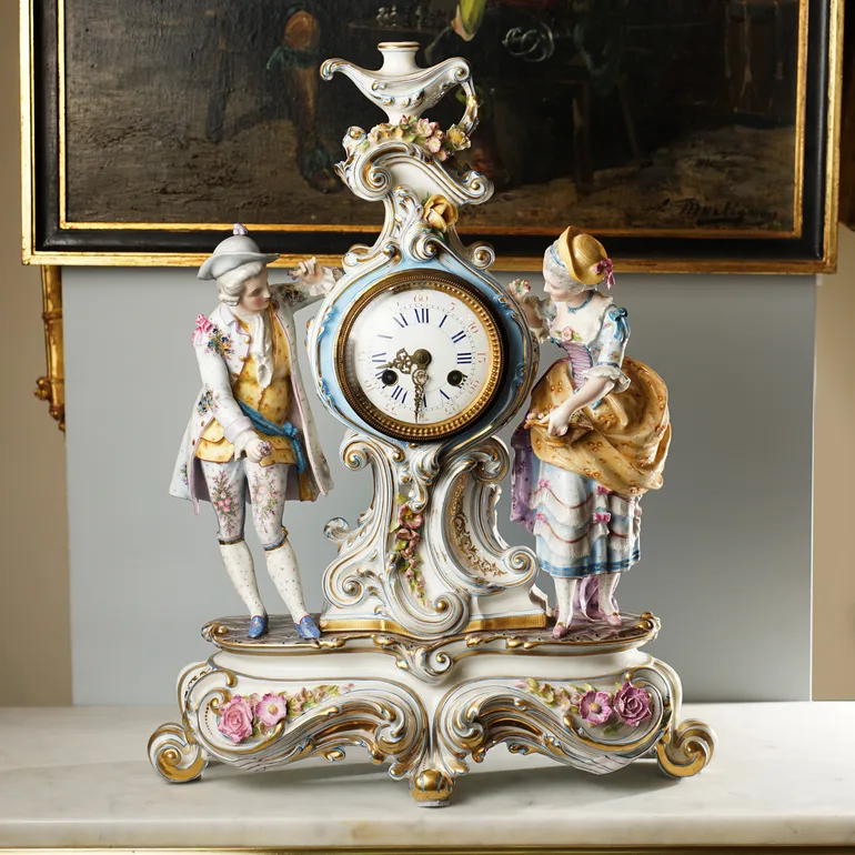 Антикварний камінний годинник у стилі Meissen (Німеччина, кінець XIX ст.)