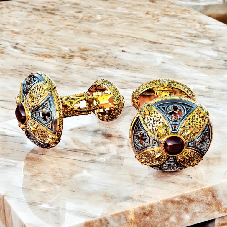 Запонки «Gothic gold premium» от Moray: золото 585, чешский гранат