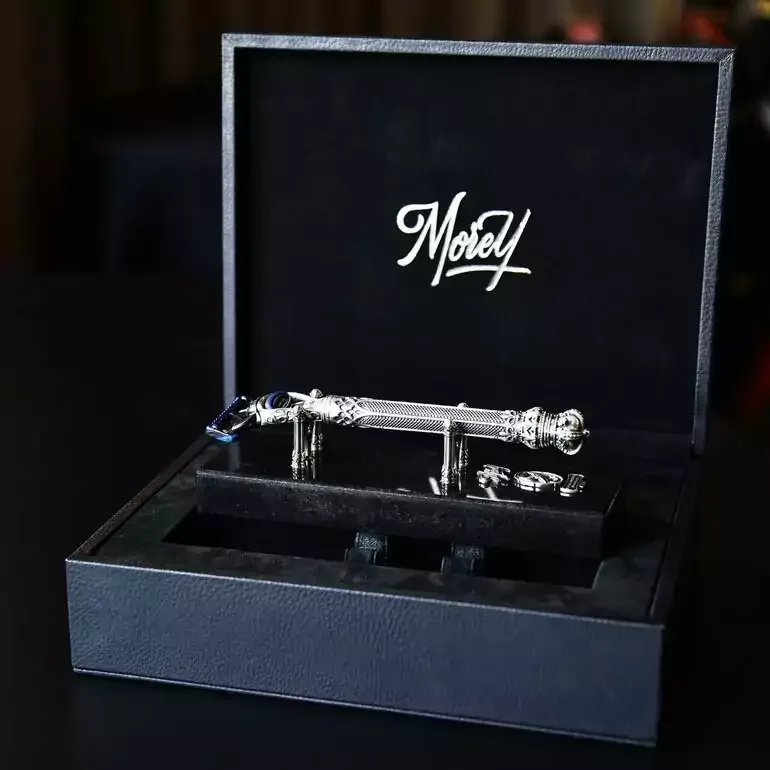 Бритва Gothic от Moray — серебро 925, ручная работа, лезвие Gillette Fusion
